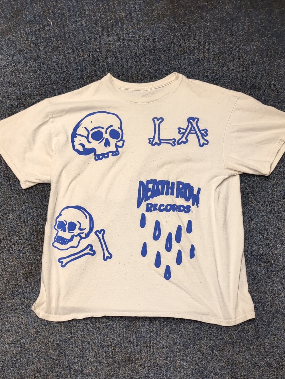 Death Row Records White Short Sleeve Tee with Blue Skull Graphics